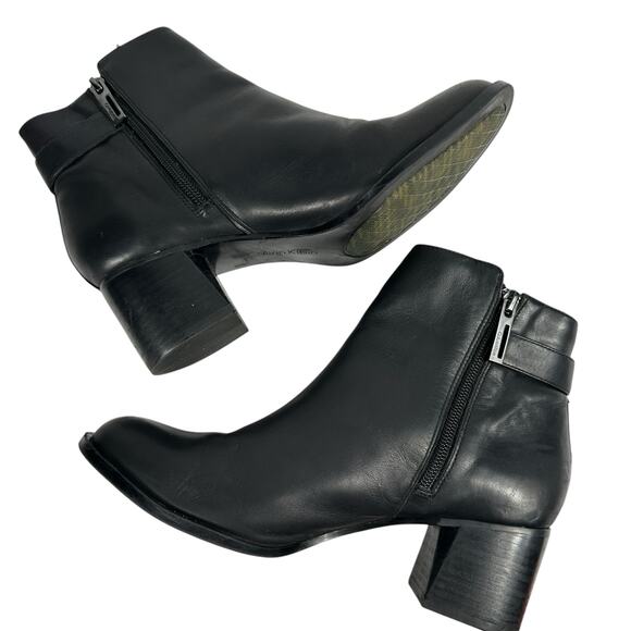Calvin Klein Neema Heeled Leather Boot Black Womens Size 8.5 Chunky Heel Buckle - Picture 6 of 13